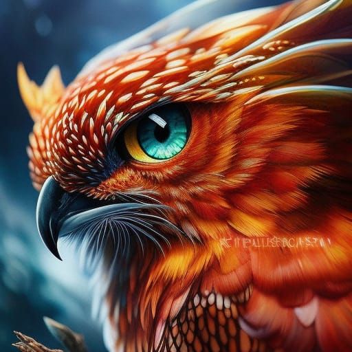 Chibi Fire Owl Portrait in Detailed Gouache Painting