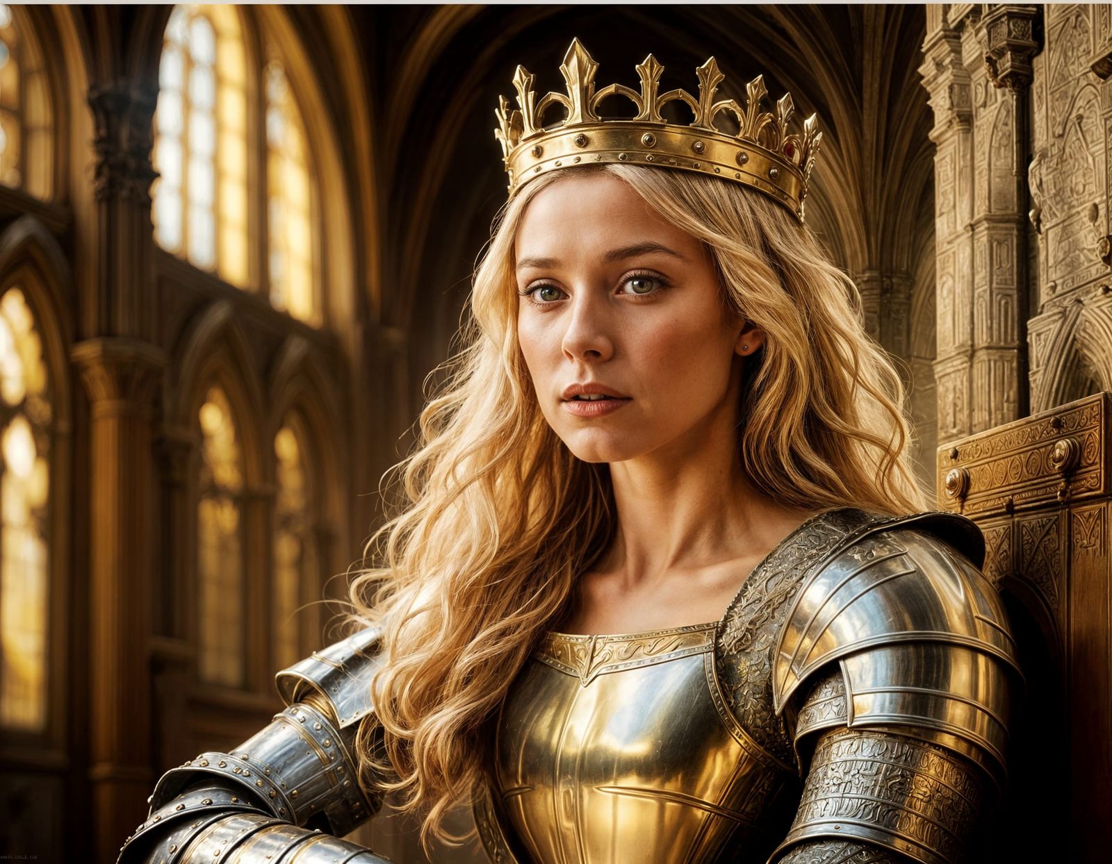 Medieval Queen Receiving a Knight's Accolade in Splendid Oil...