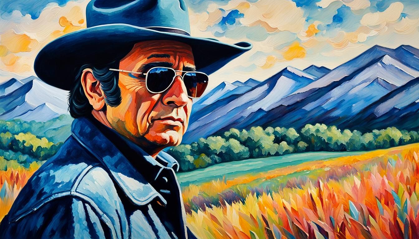 Johnny Cash Portrait in Watercolor Pop Art Style