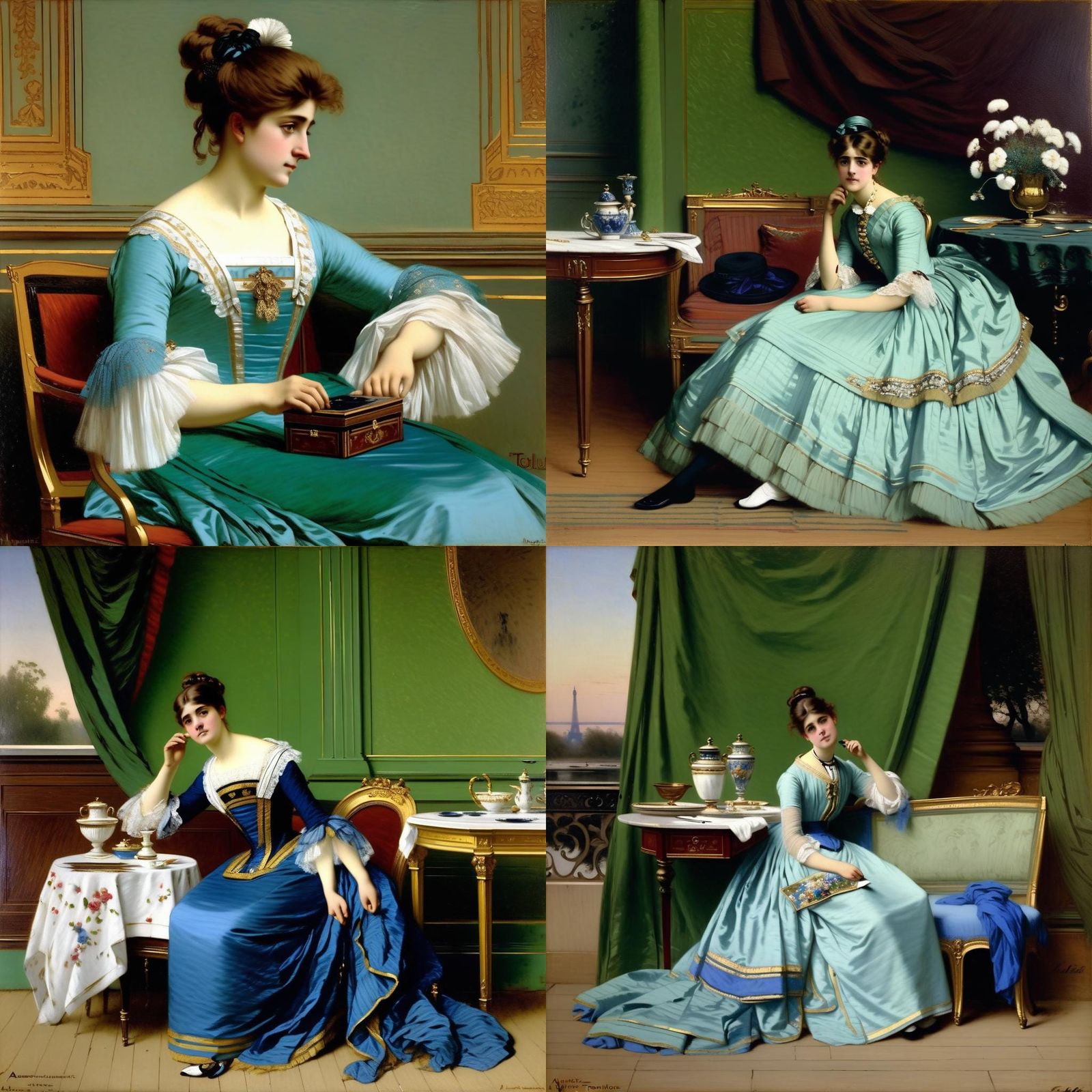Elegant Woman in Domestic Setting: Academic Art Style