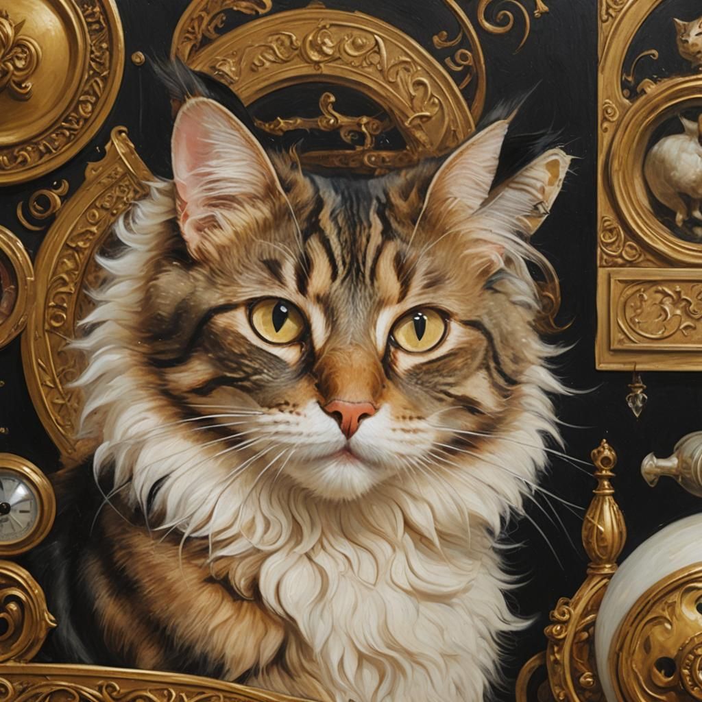 Cat Reading Novel: Epic Fairytale Portrait in Oil