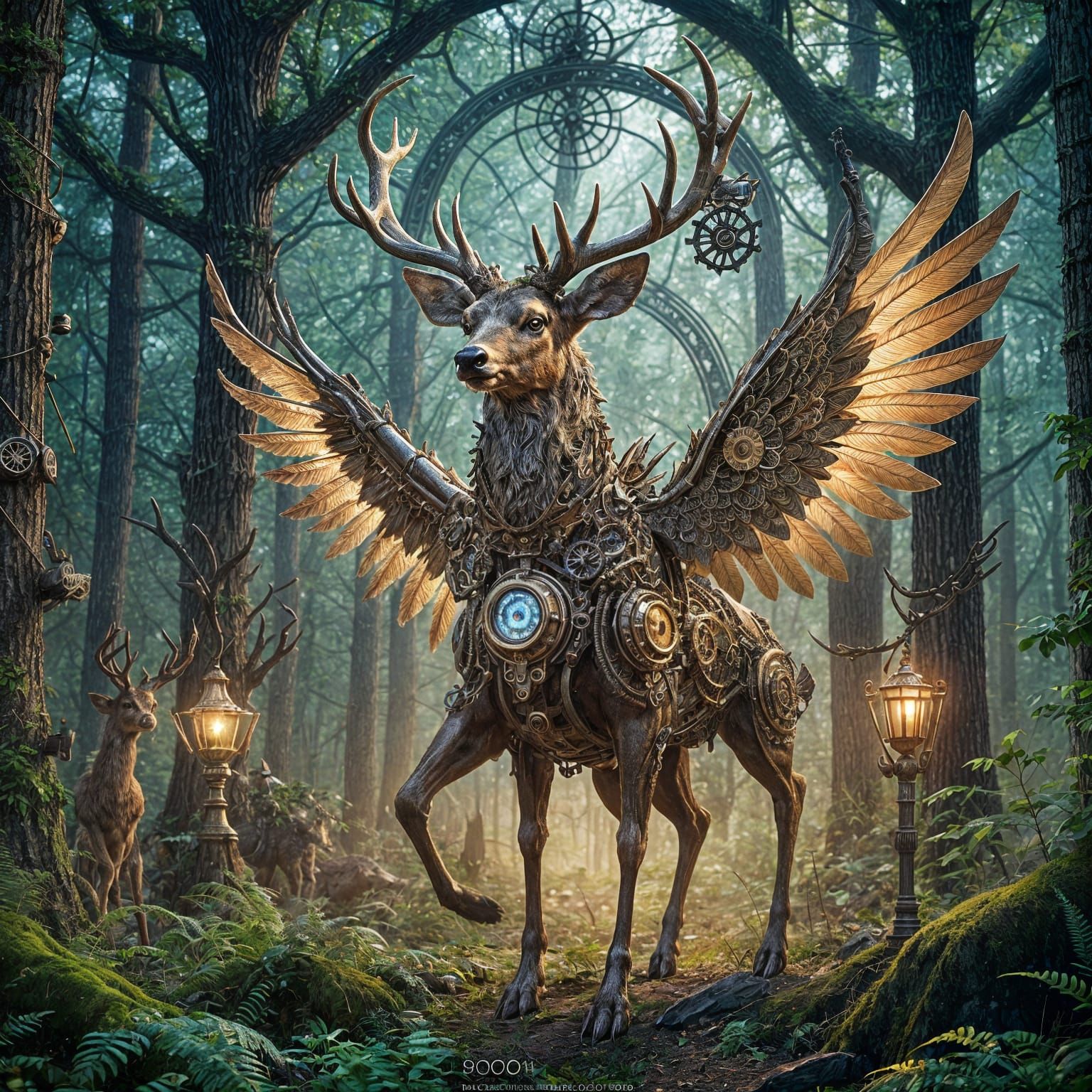 Clockwork Deer Soars Through Steampunk Forest