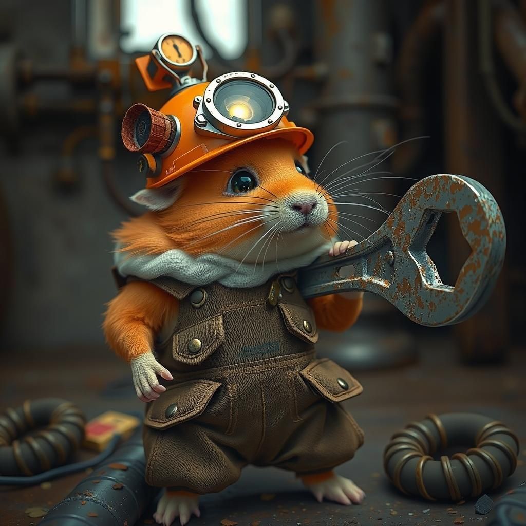 Hamster Oil Rig Worker in Whimsical Digital Art