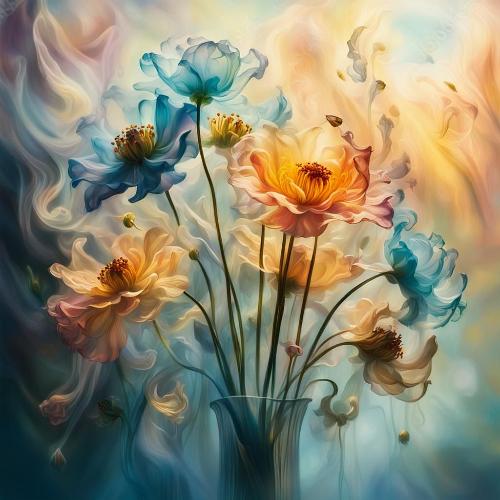 Surreal Flower Bouquet in Dreamscape, Dali Style