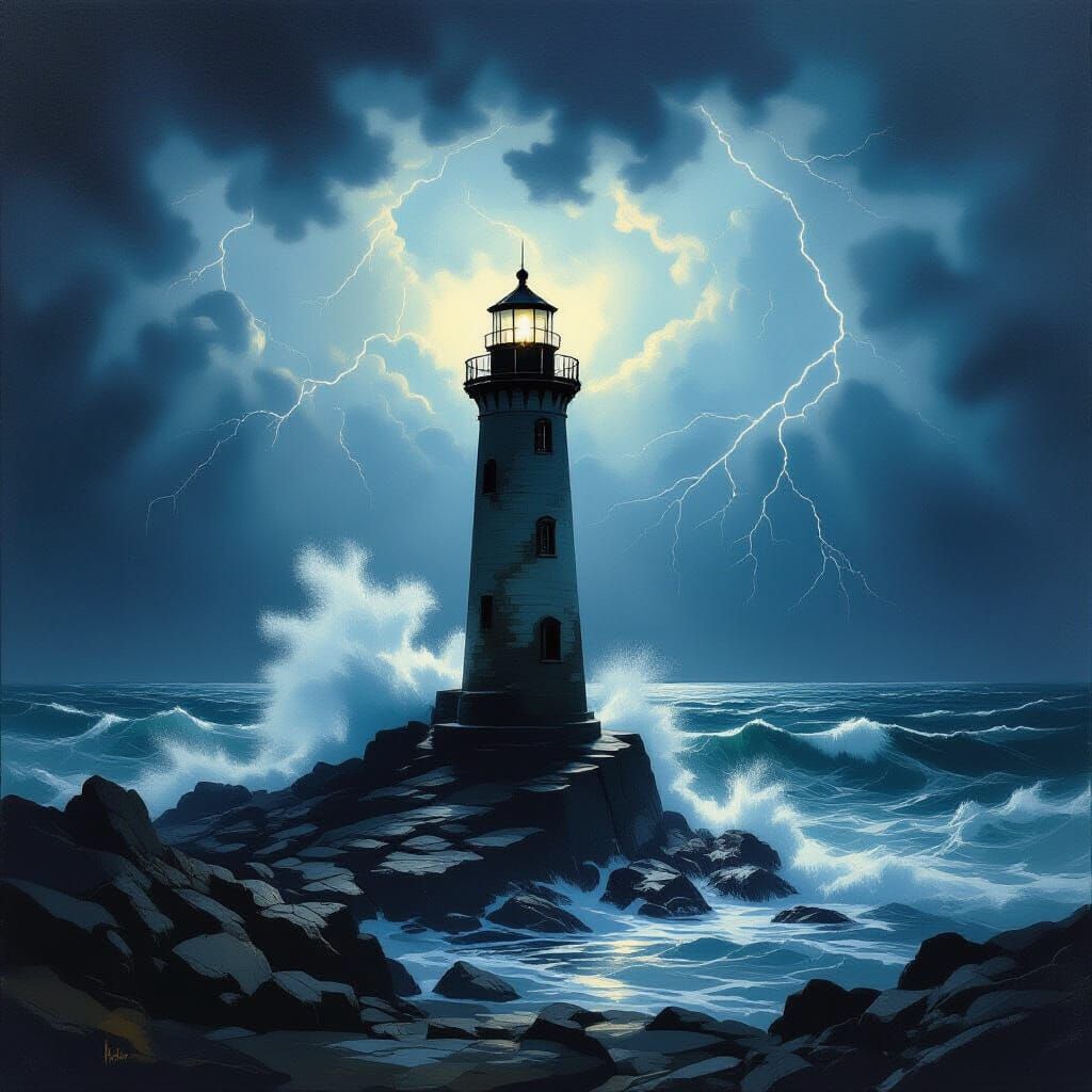 Lighthouse Beam Cuts Through Stormy Seas in Turner-Inspired ...