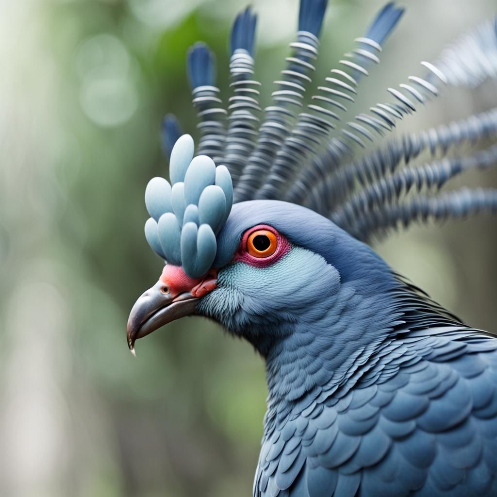 Crowned Blue Goura Pigeon Portrait in Rainforest