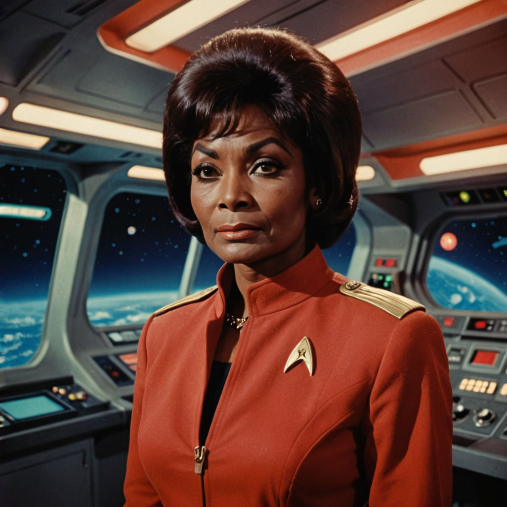 Vintage Starfleet Officer Nichelle Nichols in Red Uniform, 1...