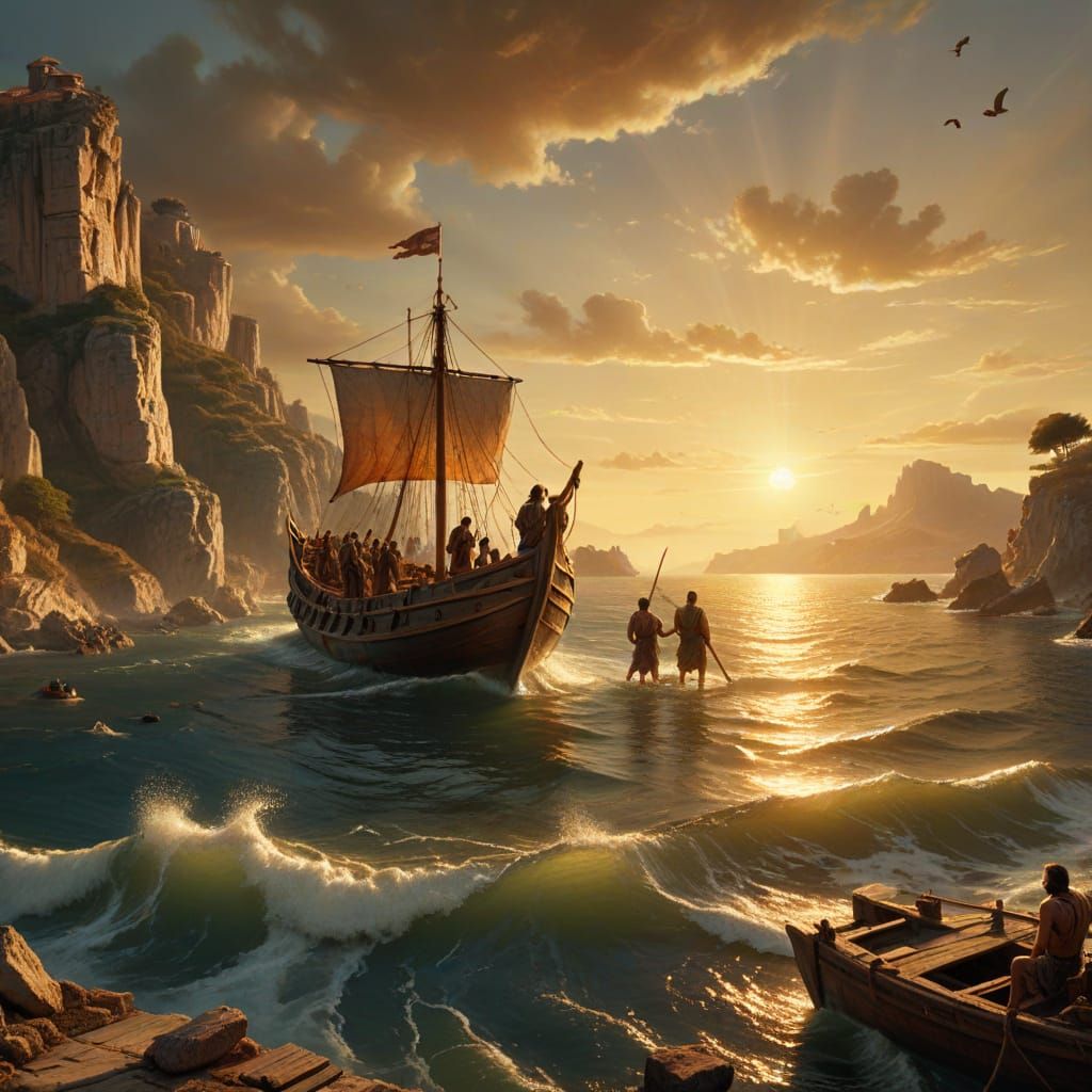 Odysseus Arrives on Mystical Island: Ancient Greek Art