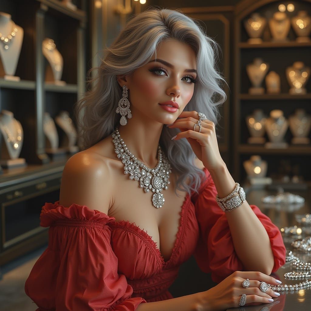 Elegant Woman Adorned in Diamonds: Hyperrealistic Rendering
