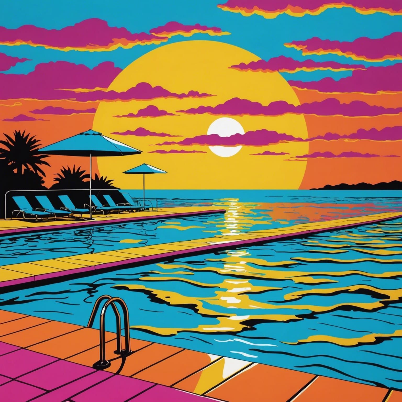 Pop Art Sunset Swimming in Color