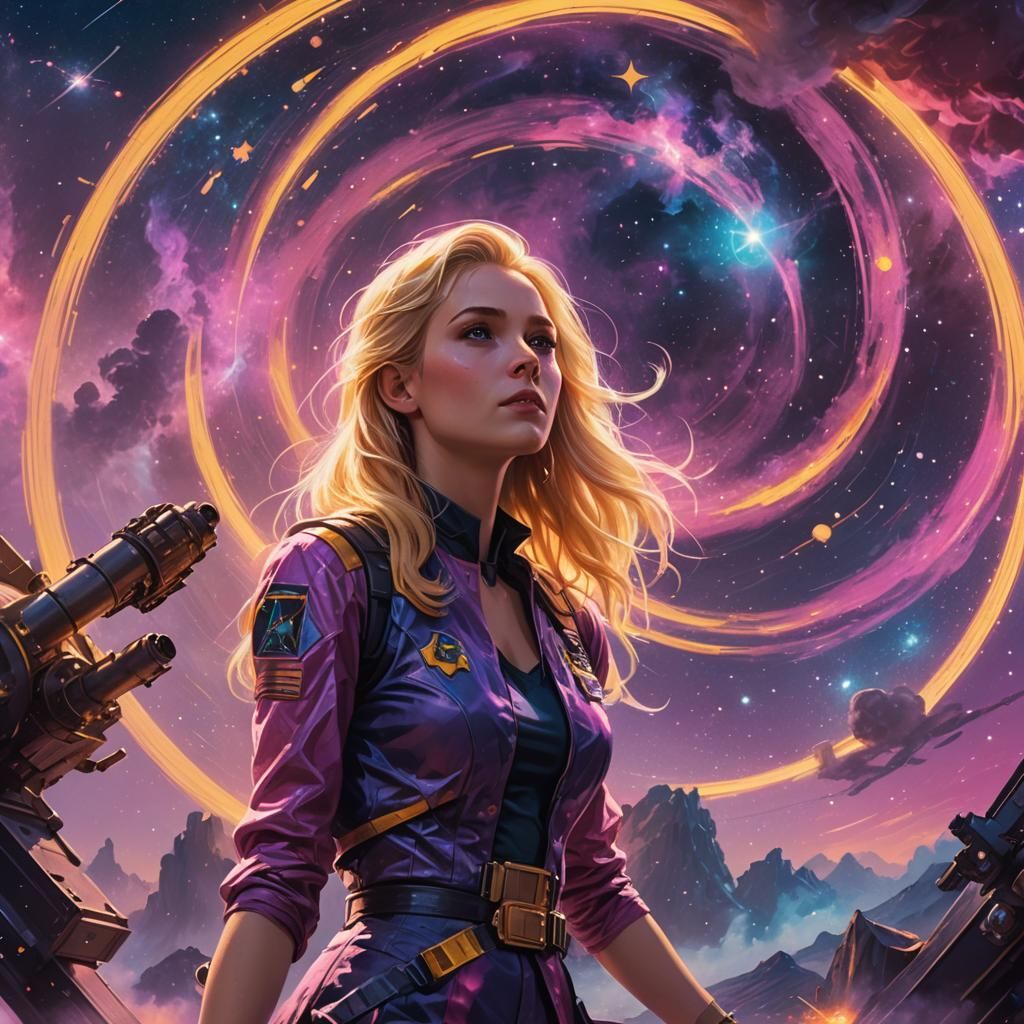 Fantasy Blonde Babe with Smoking Wheels in Rutkowski Style