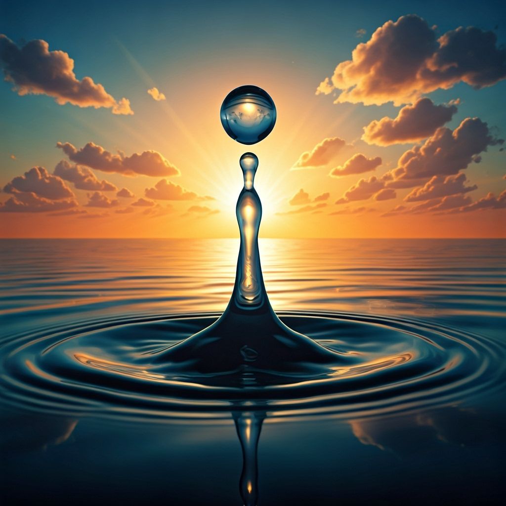 Splashing water drop, when hitting the water surface in a tr...