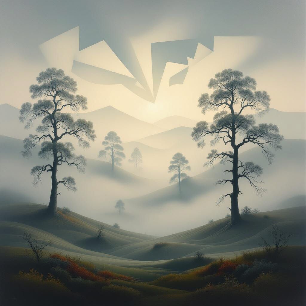 Surreal Fog Sculpture Landscape in Abstract Style