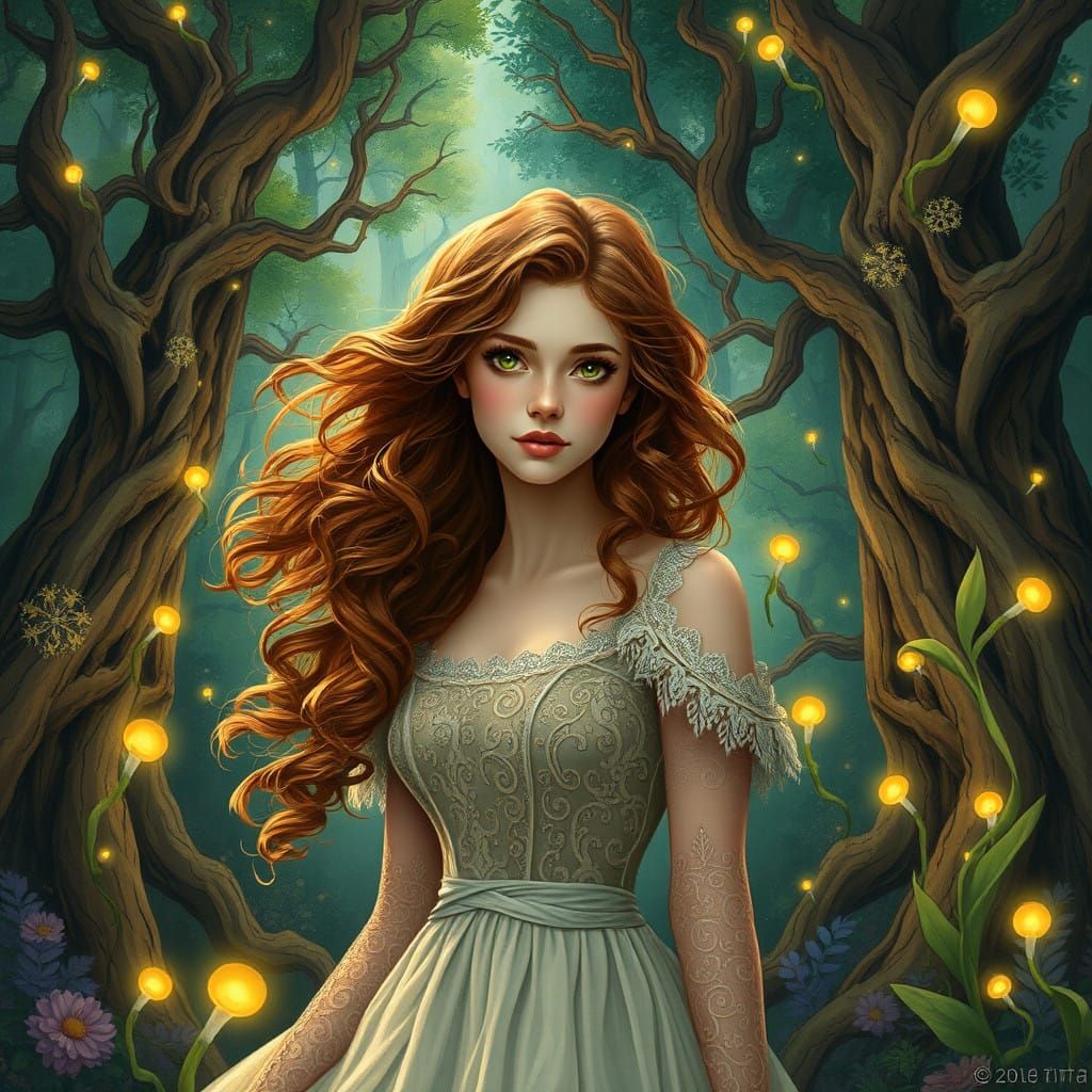 Dreamlike Goddess in Vibrant Forest, with Ethereal Portraits...