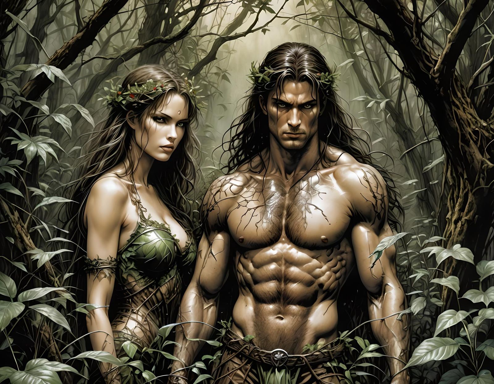 Adam and Eve Hide: Detailed Comic Illustration