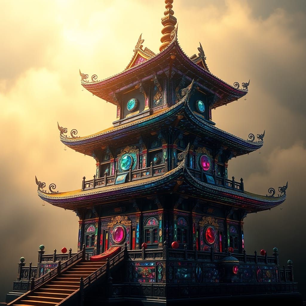 Gemstone Pagoda in Hyperrealistic Style