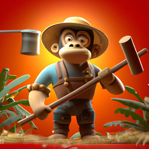Monkey Farmer in 3D Digital Art Style