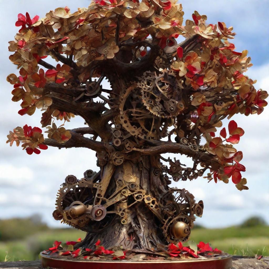 Steampunk Mechanical Shrub Blooms with Copper Filigree