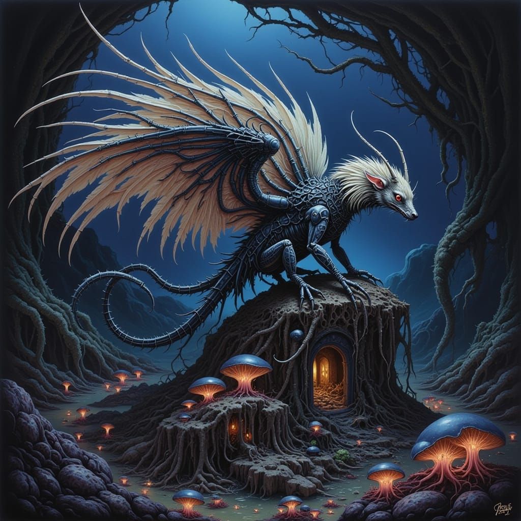 Majestic Griffin on Ancient Ruin in Luminous Jungle