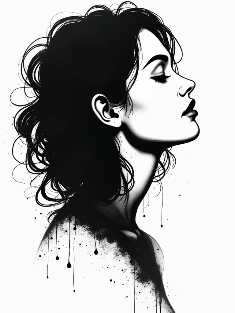 Modernist Portrait in Black Ink