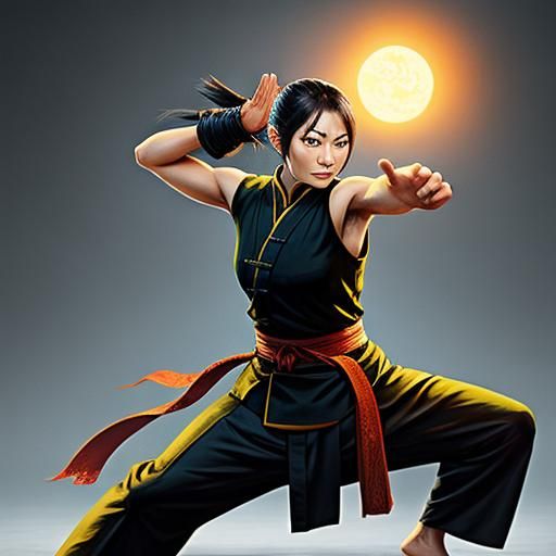 Kung Fu Girl Practicing Martial Arts