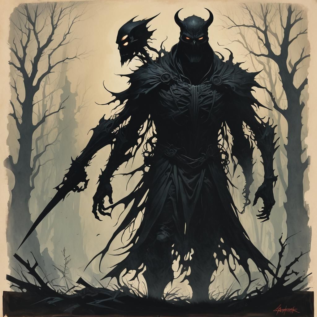 Sinister Silhouette in Golden Age Illustration Style