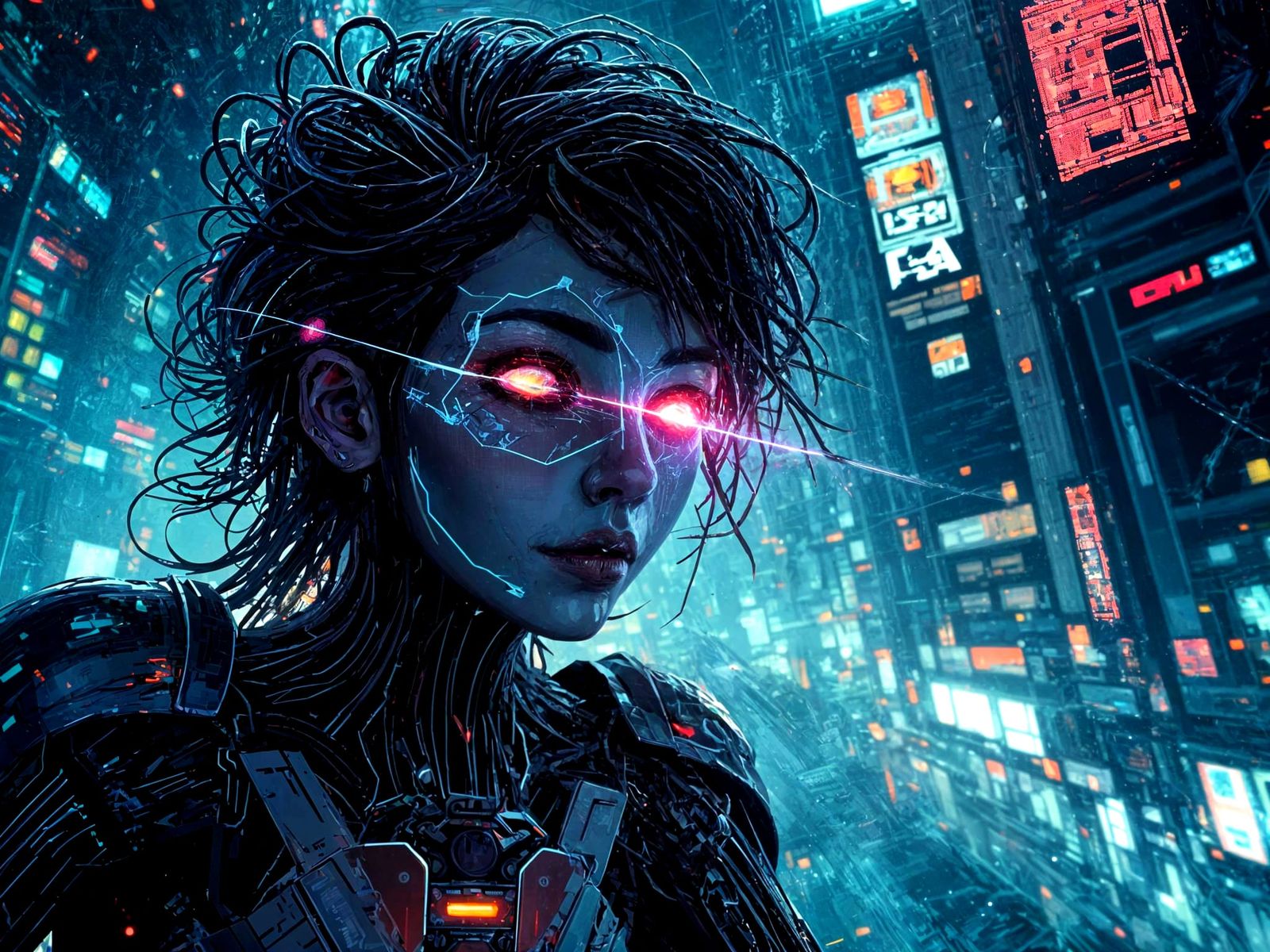 Surreal Cyberpunk Cyborg in Glitch Art Style