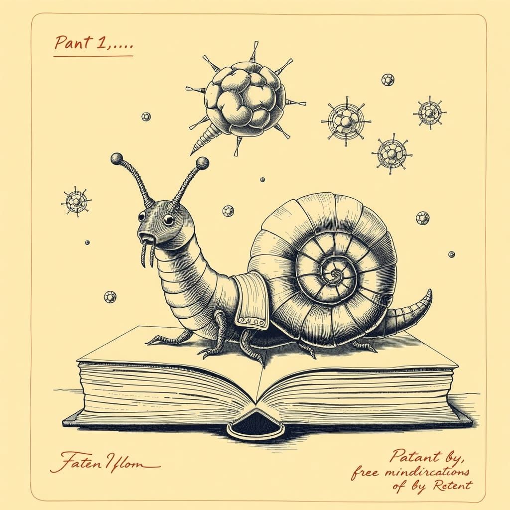 Hallucinatory Bookworm in Patent Drawing Style