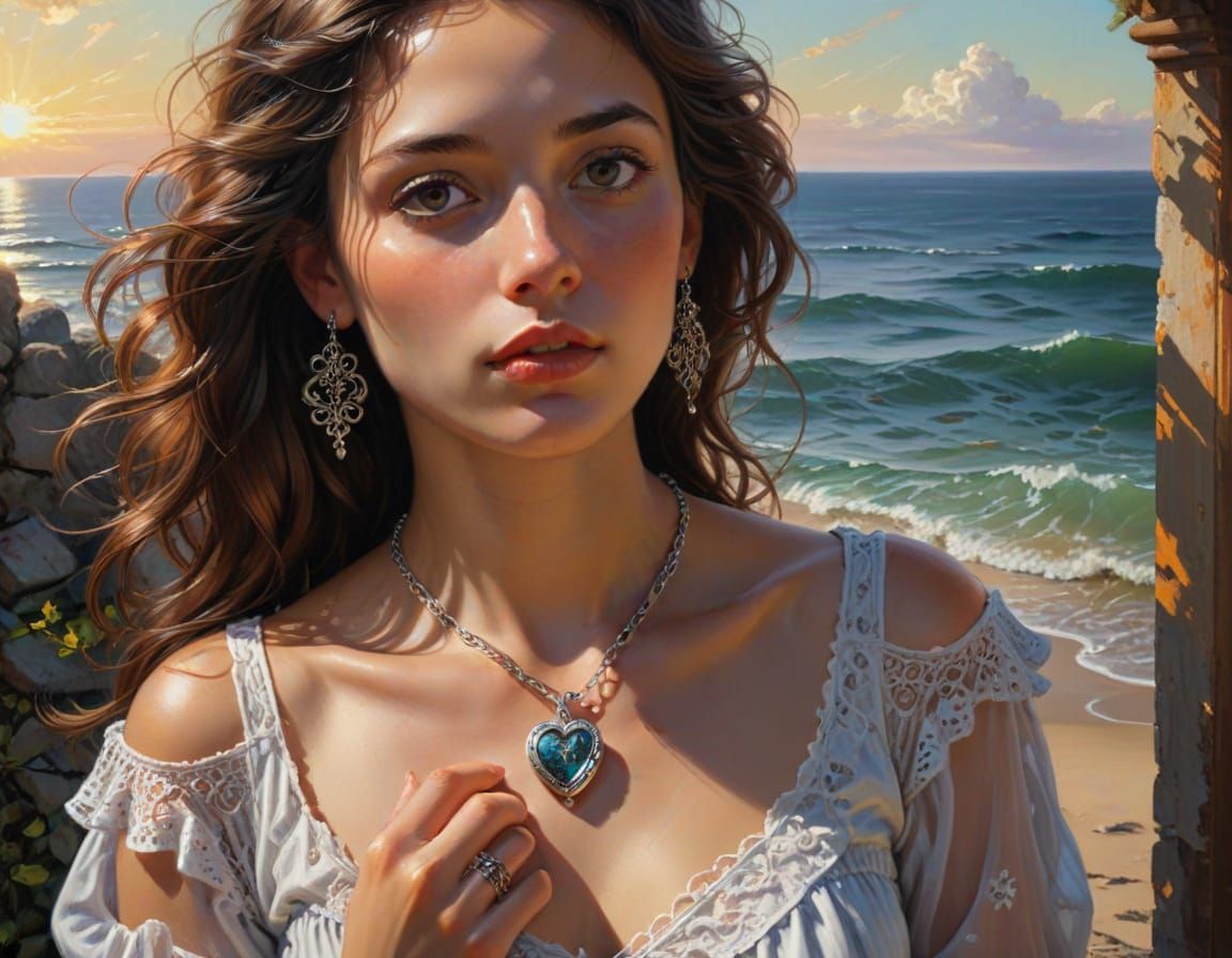 Brandy in Silver Chain, Oil Painting with Spanish Artistry