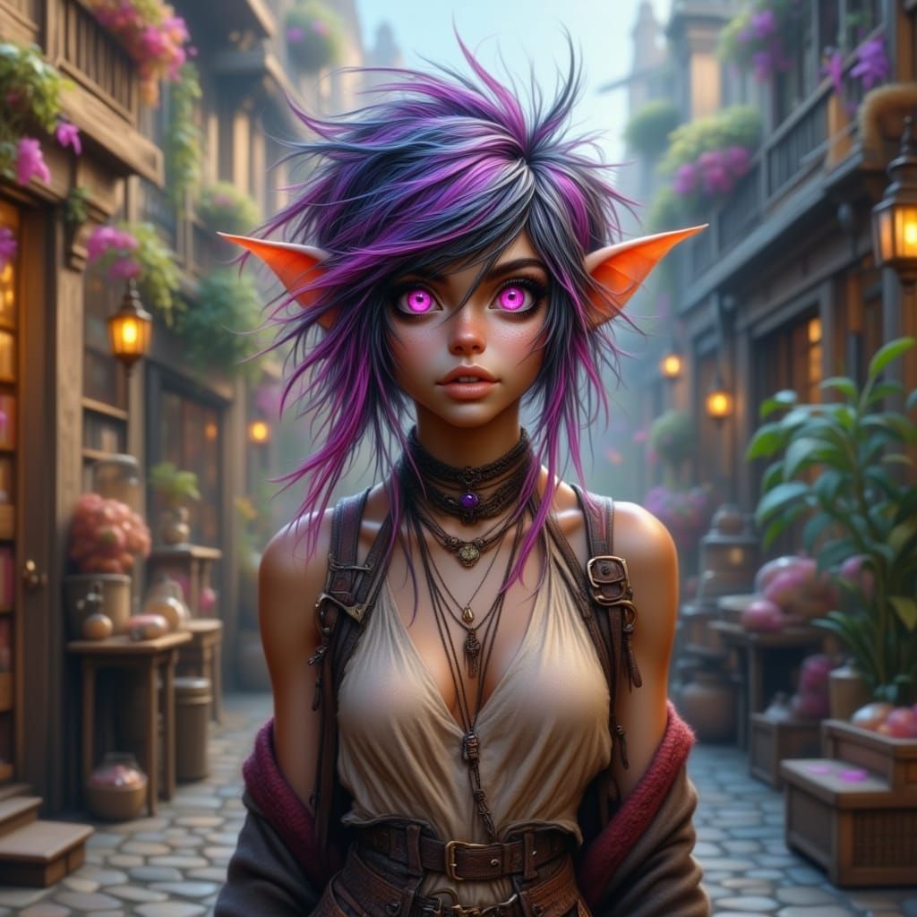 Muscular Punk Goblin Girl in Dark Fantasy Concept Art
