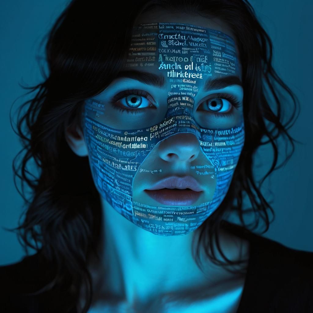 Surreal Portrait of Woman with Scripted Mask