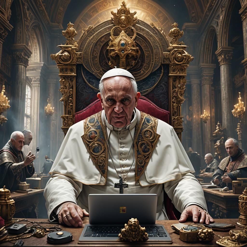 Pope Watching YouTube: Detailed Matte Painting