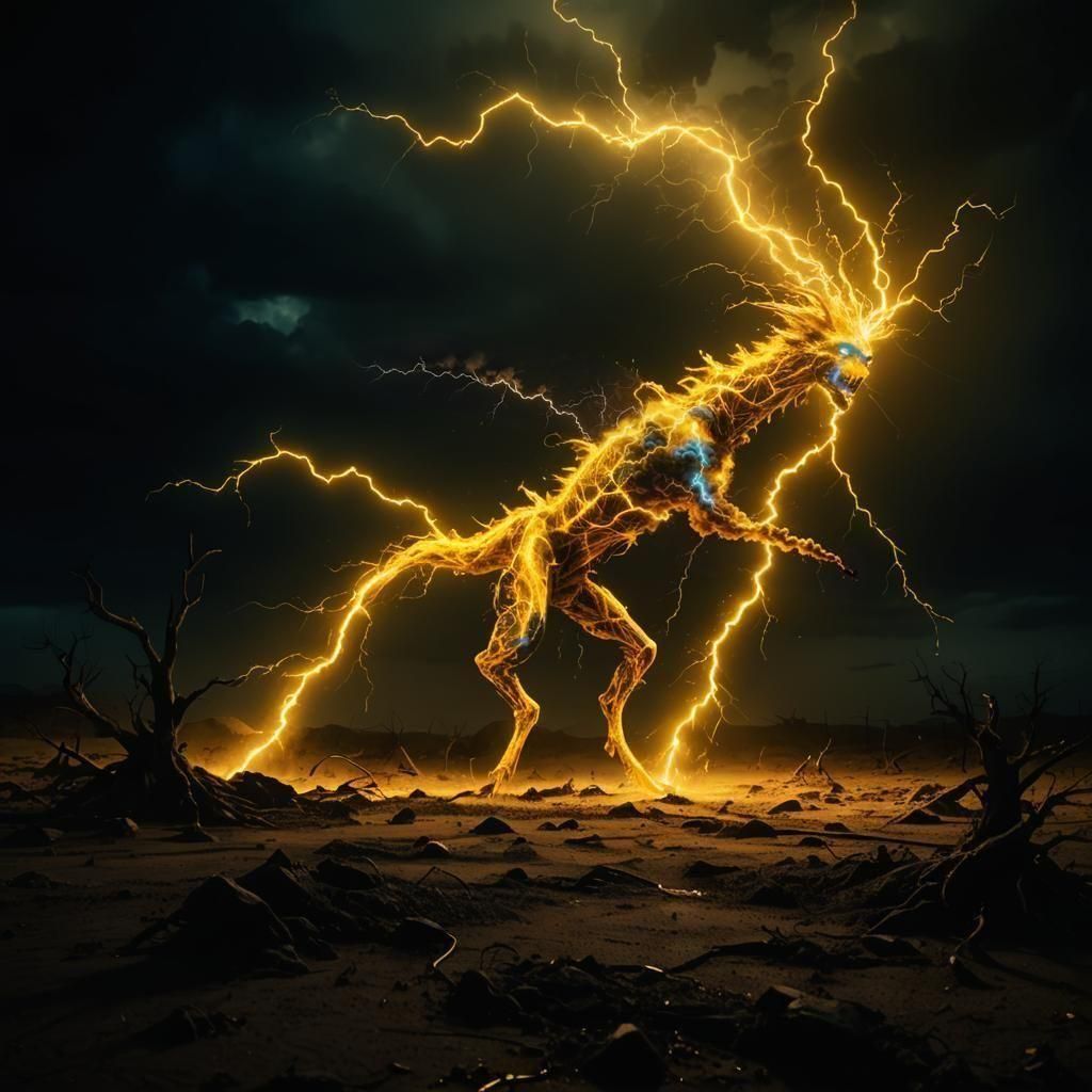 Neon Lightning Beast on Wasteland