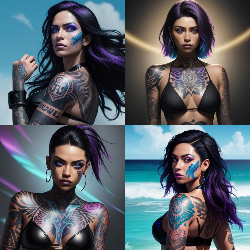 Stunning Latina with Tattoos in Splash Art Style