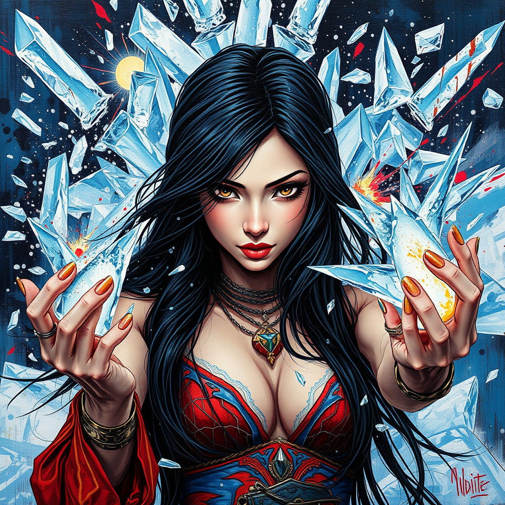 Inuit Woman Conjuring Ice Tornadoes as Digital Art