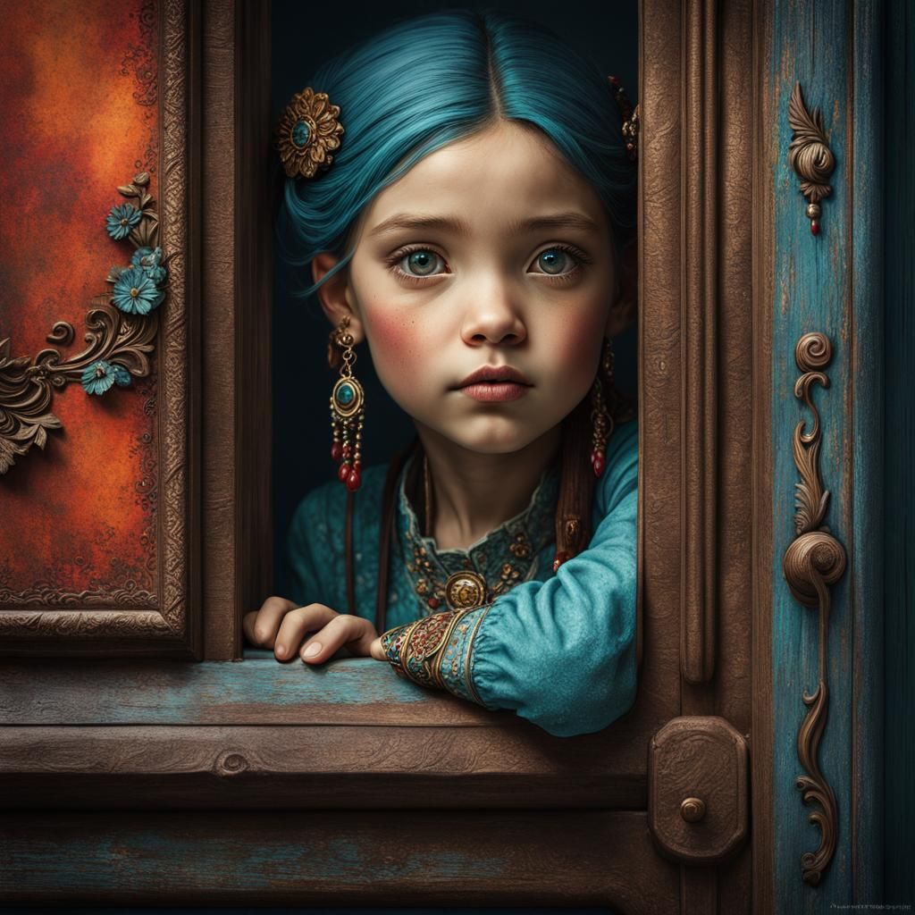 Girl Peeking: Detailed Portrait in Digital Art Style