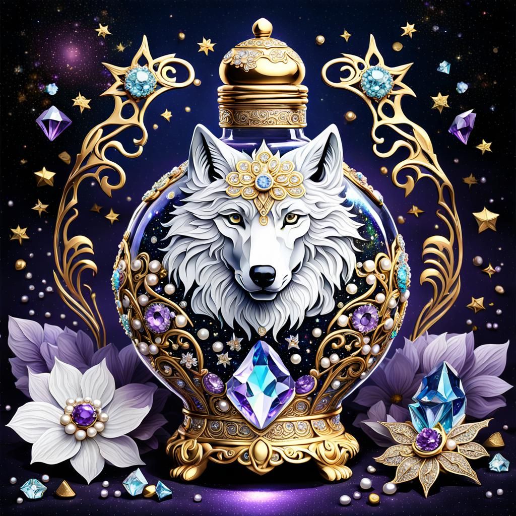 Beautiful Crystal Perfume Bottle - Spirit of the White Wolf