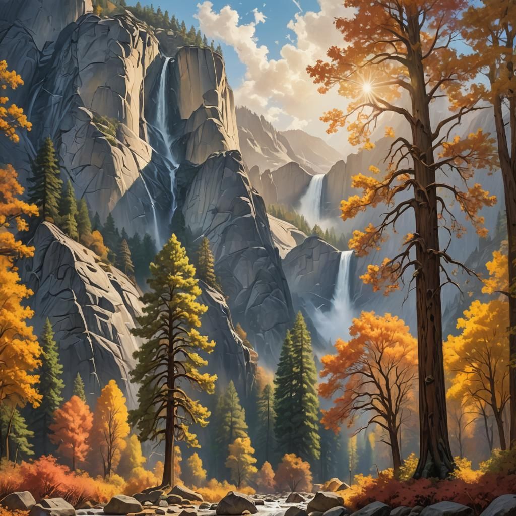 Bridalveil Falls, Yosemite: Autumn Colors in Digital Art