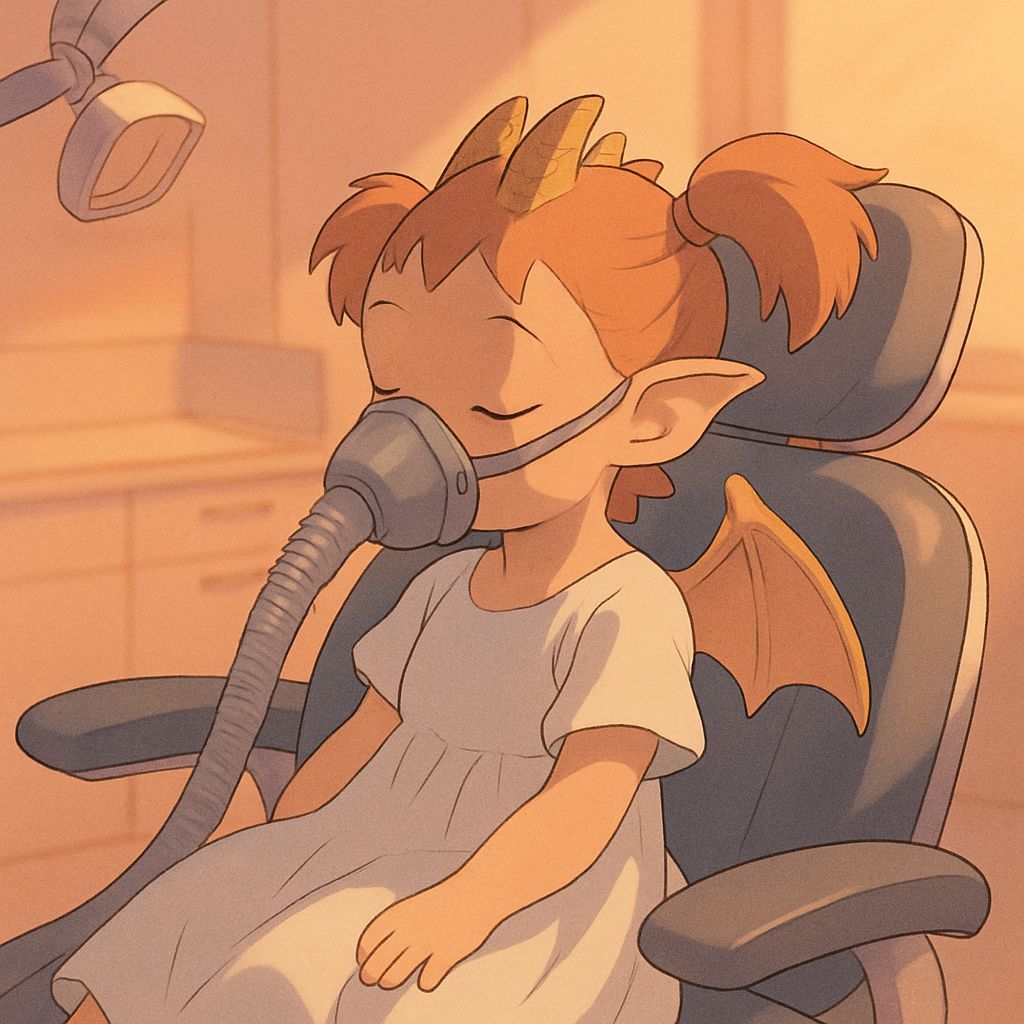 Anime Dragon in Dentist Chair, Ghibli Style