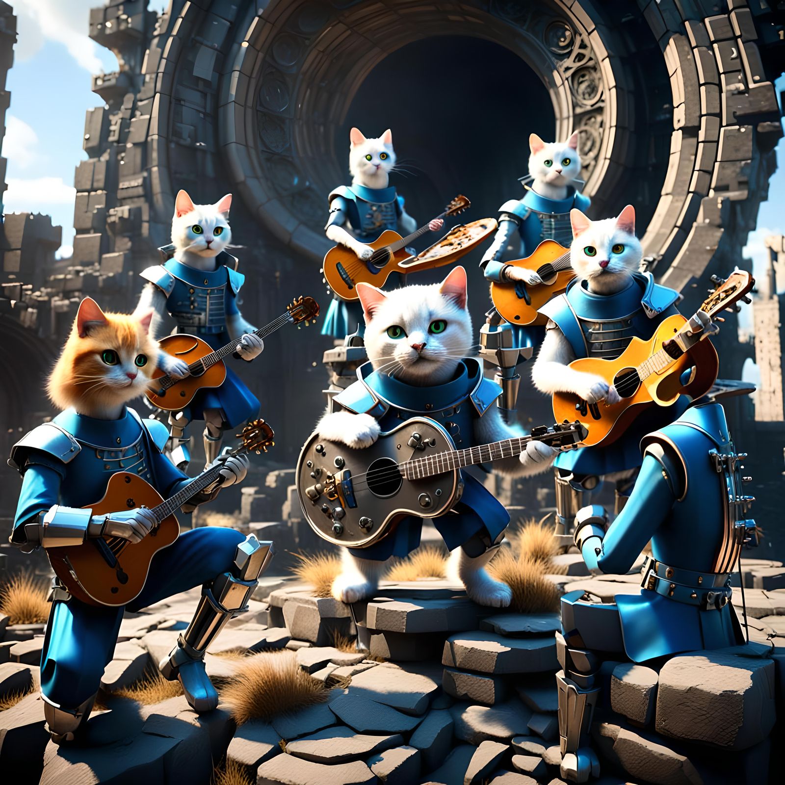Bluegrass Kitties Perform in Sci-Fi Castle Ruins