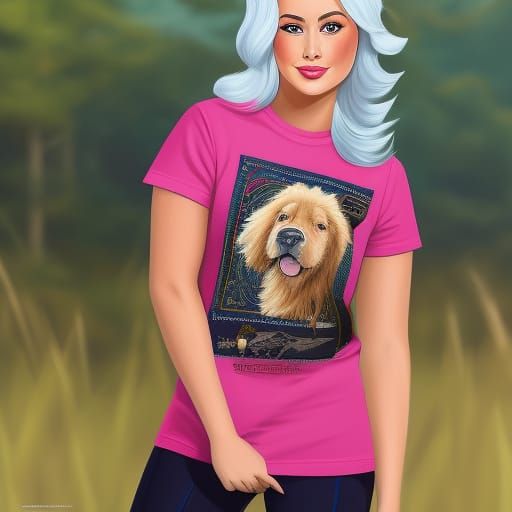 Nerdy Woman in Newfoundland Dog T-Shirt
