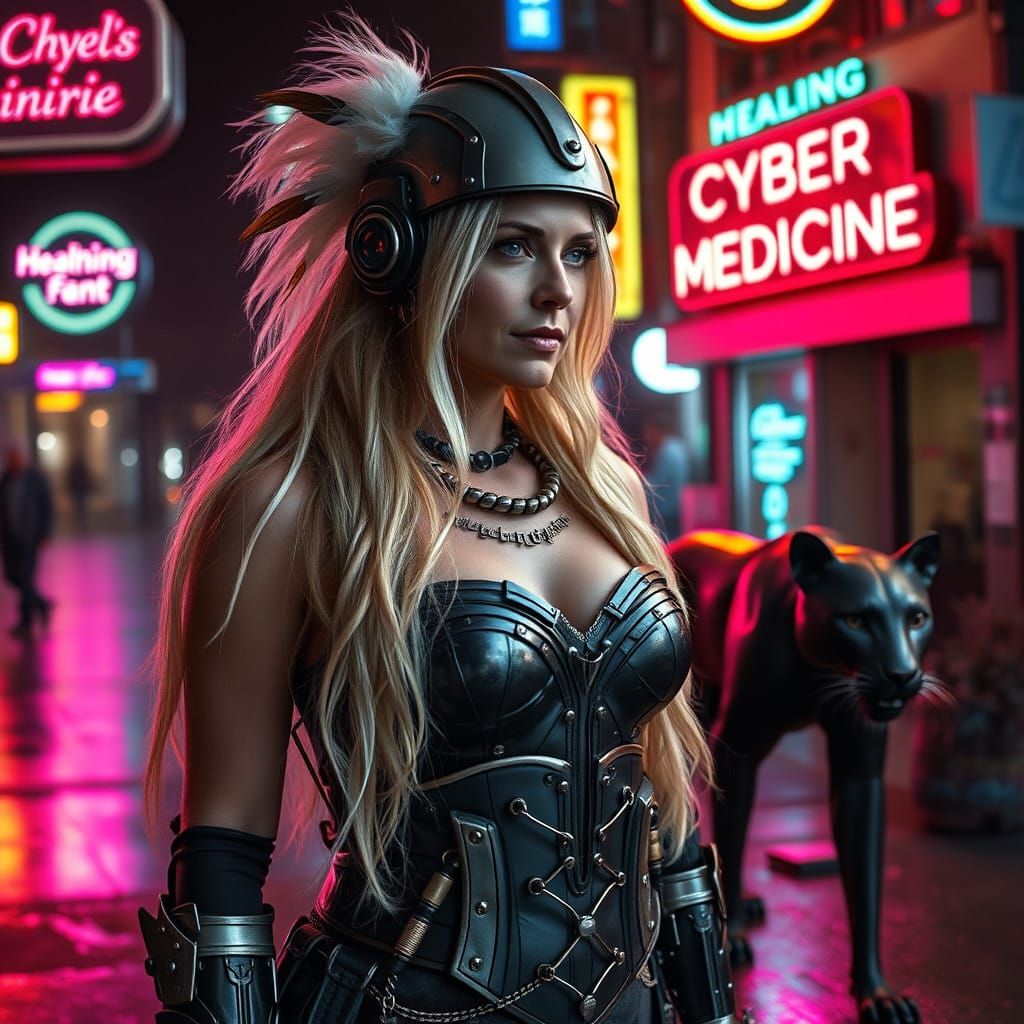 Cyberpunk Medicine Woman with Robot Panther