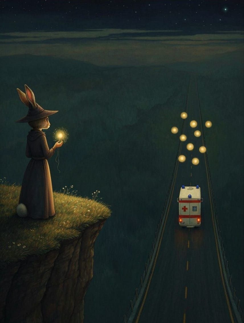 Rabbit Witch Illuminates Dark Road for Ambulance in Pre-Raph...