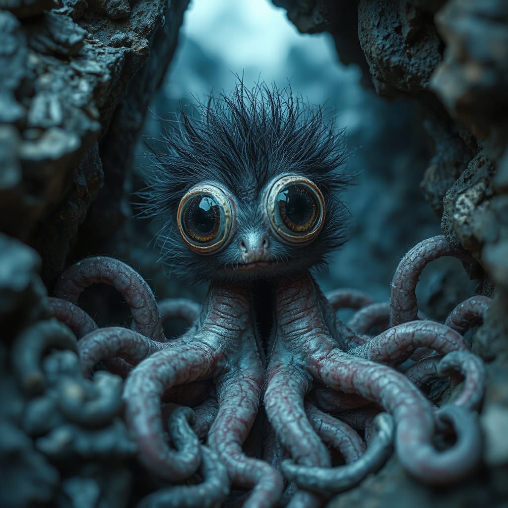 Creepy Cute Furry Tentacle Creature in Fissure