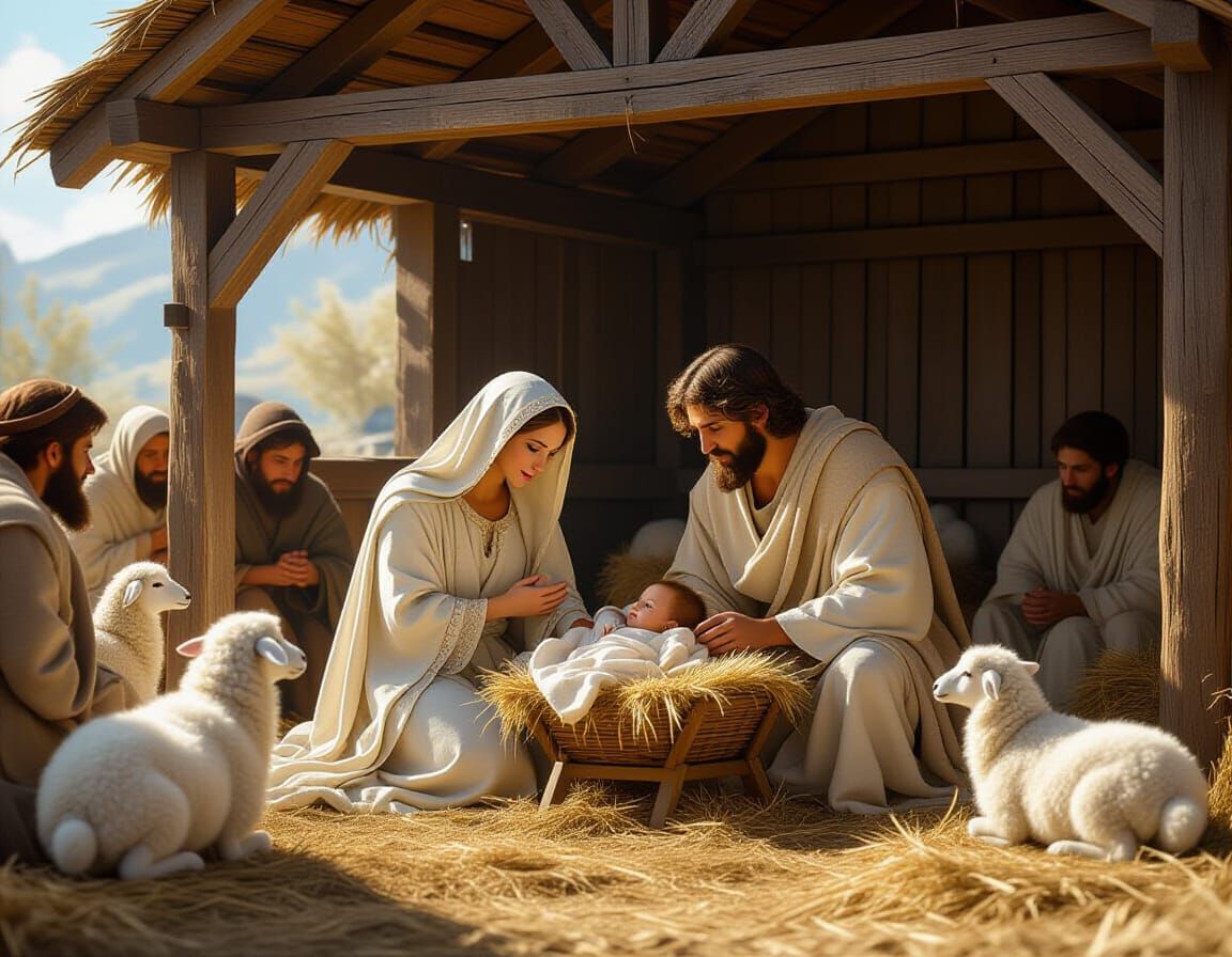 Nativity Scene in White and Grey Tones