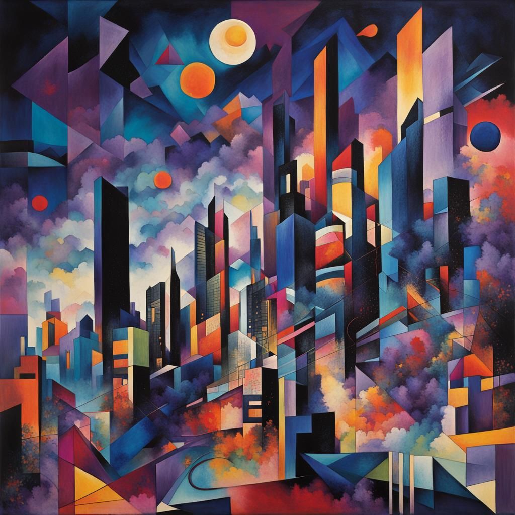 Cubist Cityscape in Kandinsky and Mead Style