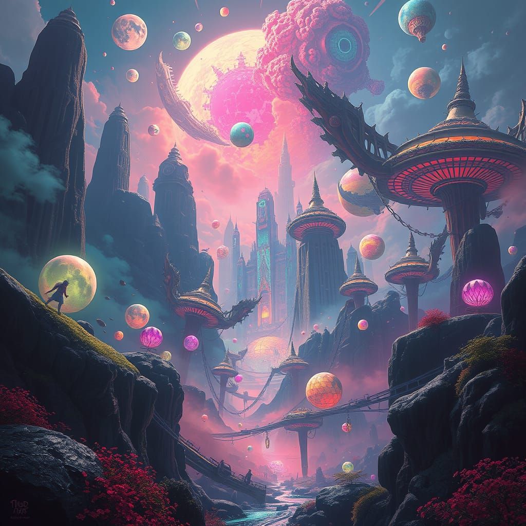 Dreamlike Futuristic Scene in Vibrant Aesthetic