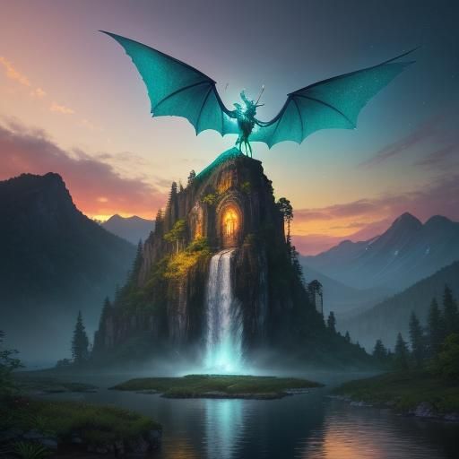 Radiant Sunset Over Enchanted Fantasy Landscape