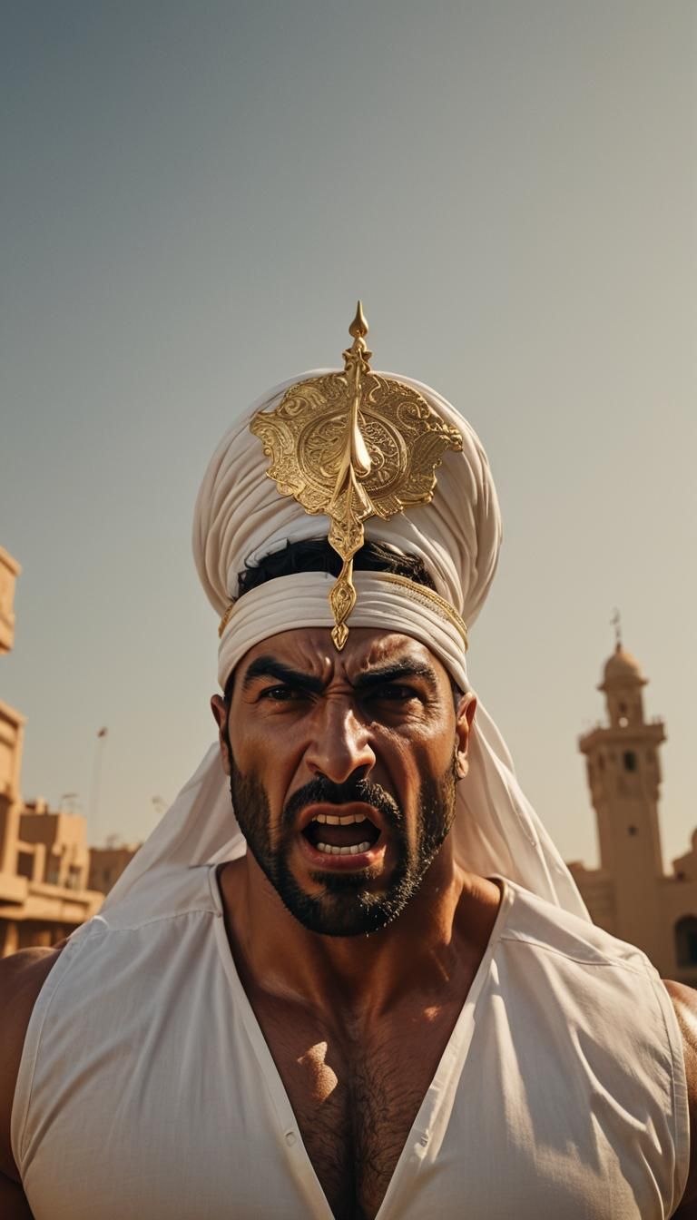 Angry Arab Bodybuilder in Film Noir Style