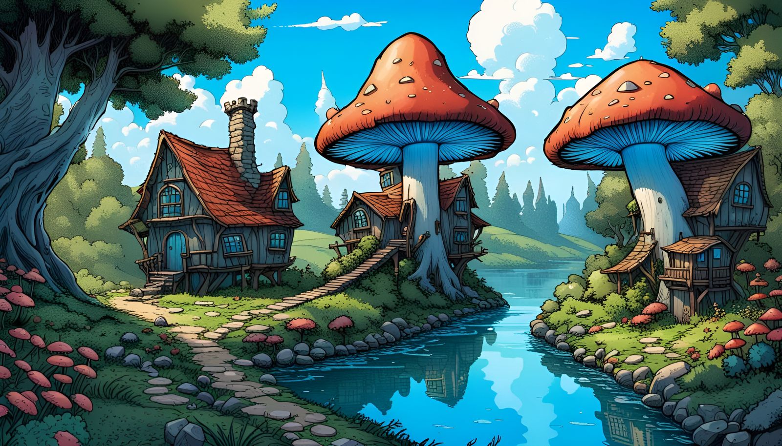 Fairycore Shroom Treehouse City by River